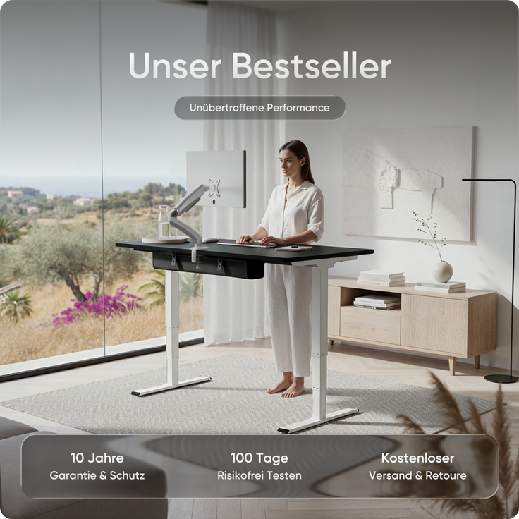 DESKSPACE PRO Plus Höhenverstellbarer Schreibtisch Gestell - Dual-Motor Tischgestell, Elektrisches Tischgestell mit Memory Funktion (Weiß) – Bild 2