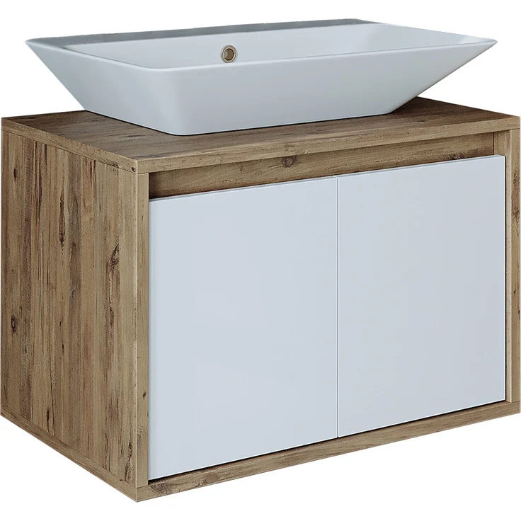 Roomart ATLANTIC-65 Badmöbel Set– 2-teiliges Badezimmermöbel Set - Waschbecken mit Unterschrank - H 45 x B 45 x T 65 cm • Weiß-Eiche – Bild 7