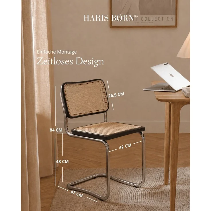 Haris Børn Freischwinger Wiener Geflecht - Handgefertigt in Italien - Premium Schwingstuhl (Set, 4 St), Hochwertige Freischwinger Stühle - Rattanstühle fürs Esszimmer – Bild 2