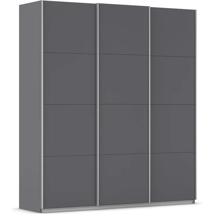 Rauch Möbel Kulmbach, Kleiderschrank mit Schwebetüren für Schlafzimmer, Kinderzimmer, Jugendzimmer, Garderobe, Flur, 3-türig, Zubehör Classic, Farbe Grau metallic, Schwarz, Breite 203 cm
