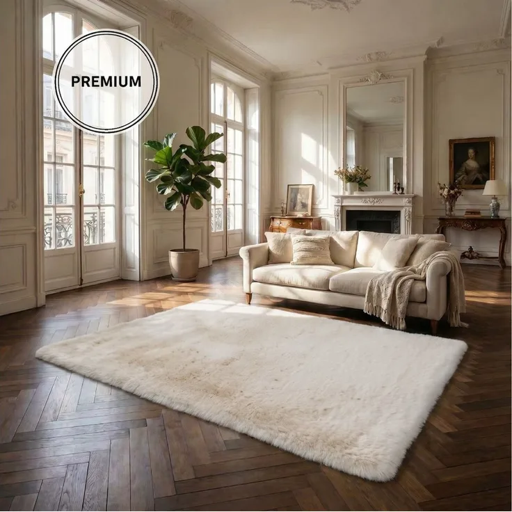 OTTO home Fellteppich Balu, in Standard- und Premium-Qualität, 20 mm oder 38 mm Höhe, rechteckig, Höhe: 20 mm, Kaninchenfell-Haptik, kuschelig, weich, Kunstfellteppich, Wohnzimmer