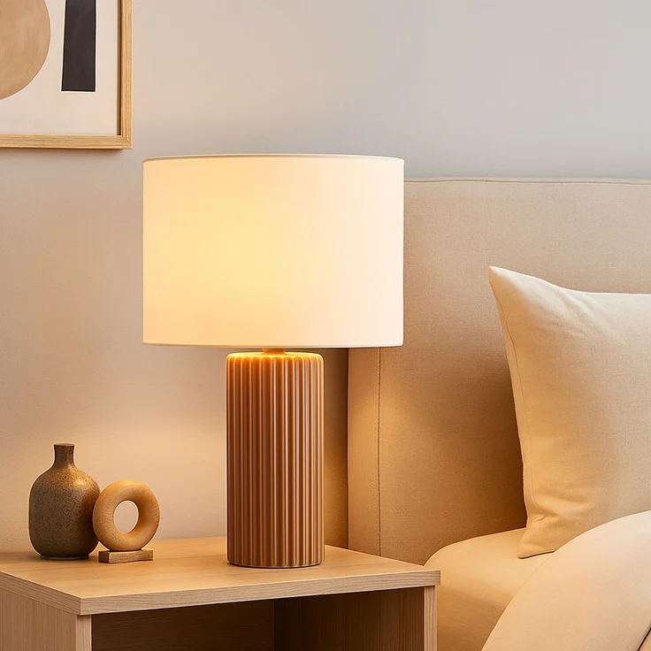 Tischlampe, Keramik Mokka, Textil Beige, H 51 cm – Bild 3