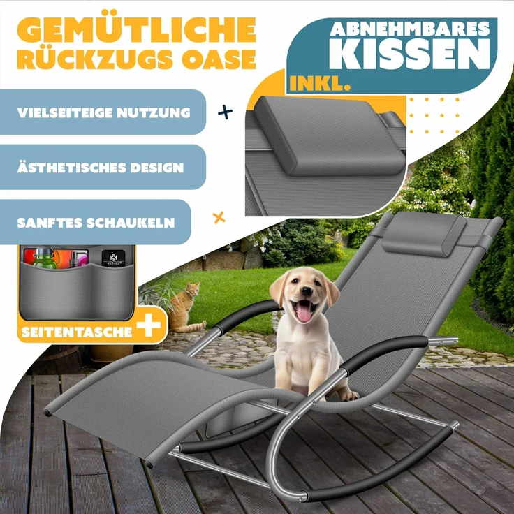 KESSER® Sonnenliege Relaxliege Schwungliege | Gartenliege | Gartenstuhl | Klappstuhl faltbar | Liegestuhl | Schaukelsessel | ergonomische Relaxsessel | wetterfest | 150 kg Belastung | Grau – Bild 6