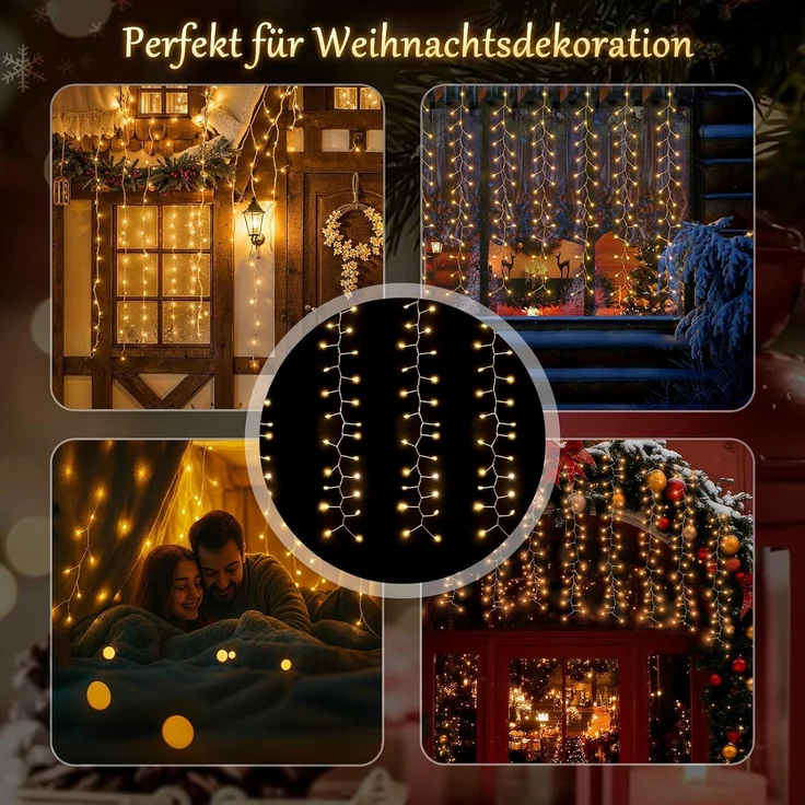 SALCAR 3x1m 300er LED Eisregen Fenster aus Kupferdraht, Wasserdicht LED Lichtervorhang Cluster Lichterkette mit 8 Mod – Bild 8