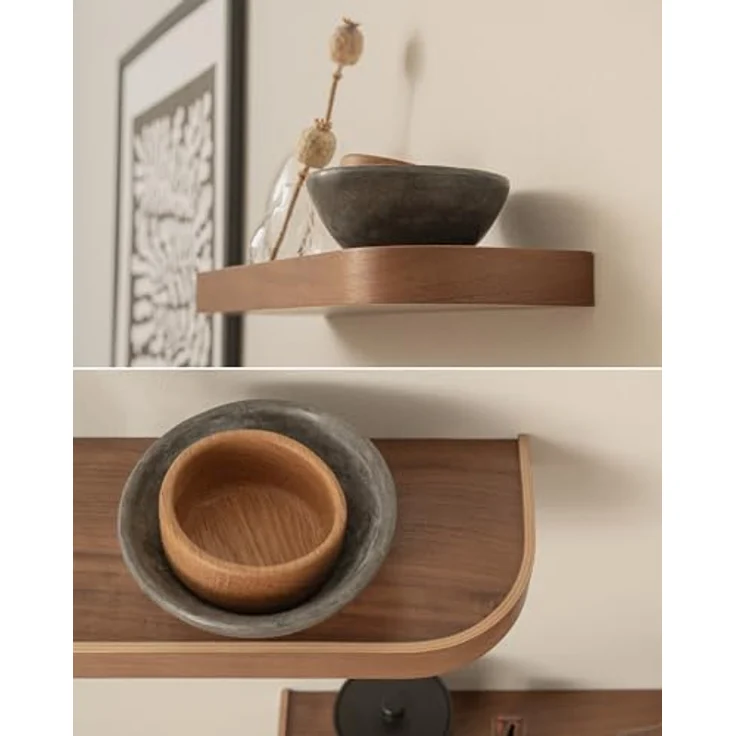 Kazai.® Wandregal-Set 'Toke' | 3 Hängeregale in Echtholz-Veneer | Schwebendes Holzregal als Wanddeko und Ablage für Bad, Wohnzimmer, Küche, Schlafzimmer und mehr | Walnuss – Bild 3