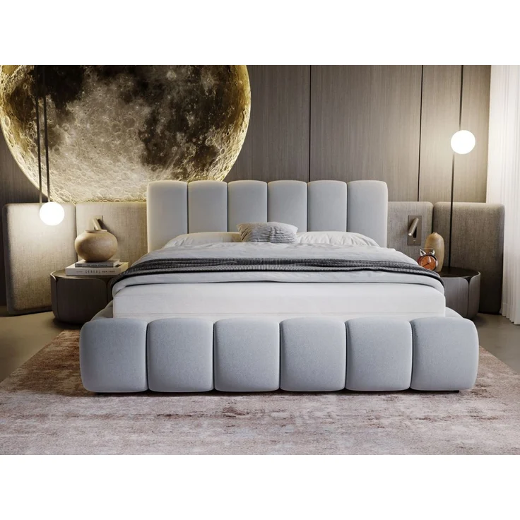 GRAINGOLD Cloud Bett 120x200, Polsterbett ohne Bettkasten, Velvet-Stoff, mit Lattenrost, Hellgrau – Bild 3