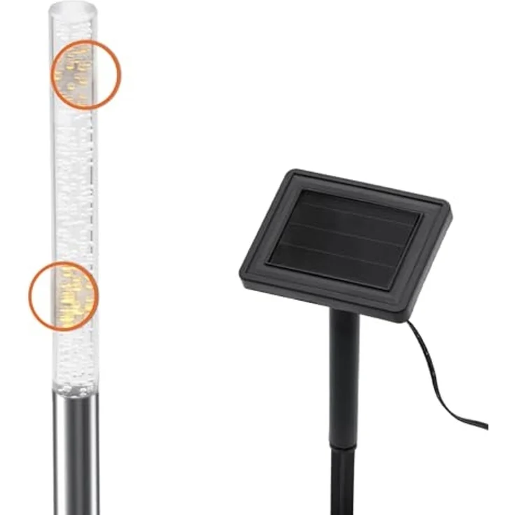 Spetebo LED Gartenleuchte LED Solar Gartenstecker 43 cm im Sprudelsäule Design - 4er Set, Design: Luftblasen, LED fest integriert, warm weiß, Akku ist austauschbar – Bild 4