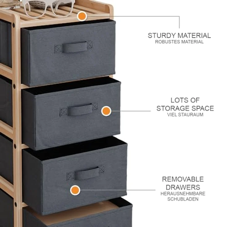 Kommode Bruno Grau 34.5 x 86 cm mit 4 Stoffschubladen Vicco – Bild 10