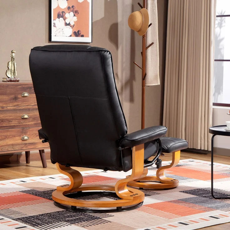 HOMCOM Relaxsessel mit Hocker, Kunstleder, Holz, Schwarz, 76L x 85B x 104H cm – Bild 9