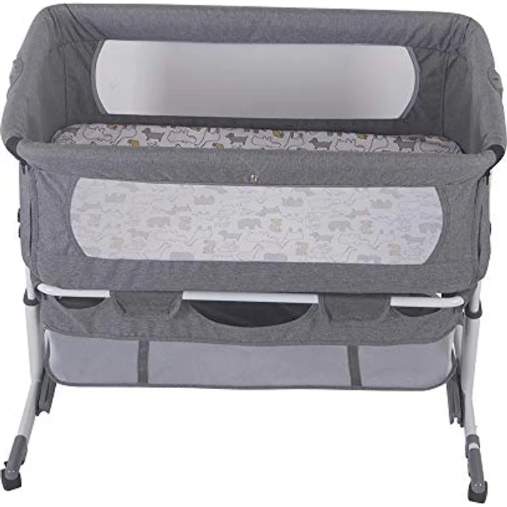 Beistellbett 3 in1 Babybetten Tragbar Babybett mit atmungsaktivem, Verstellbarer Stubenwagen Beistellbett mit Aufbewahrungskorb, 92 x 58 x 70–90 cm - Cremeweiß – Bild 6