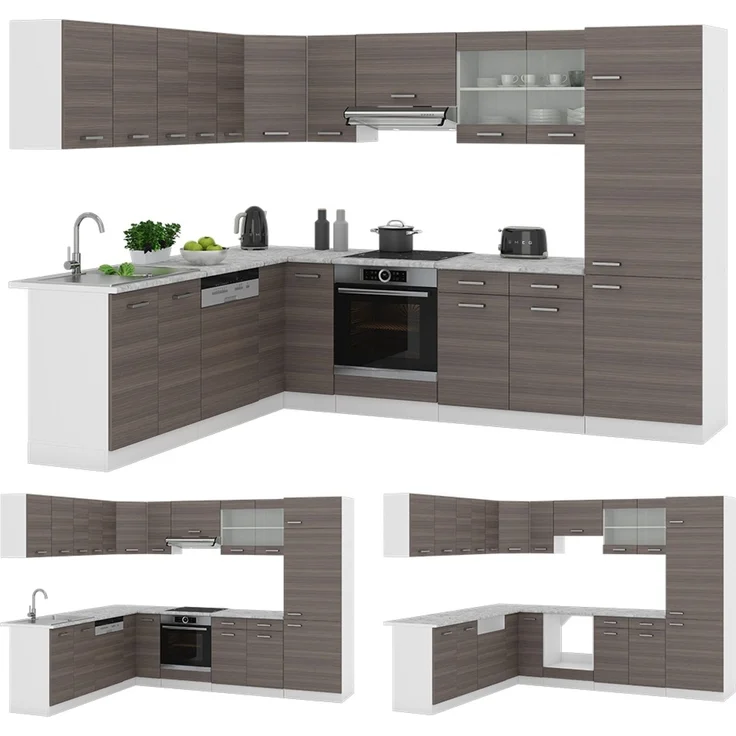 Eckküche R-Line Edelgrau/Weiß 287 x 227 cm ohne Arbeitsplatte Vicco – Bild 6