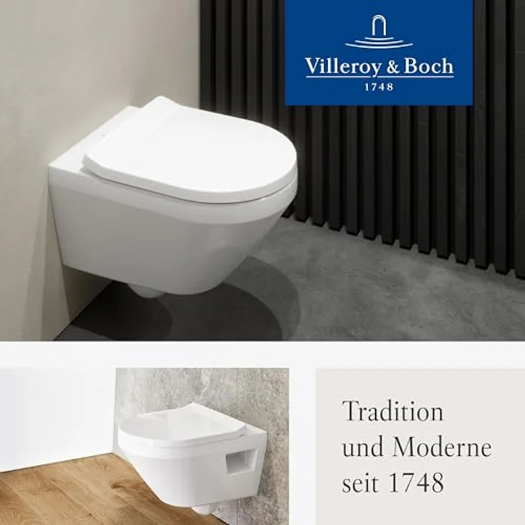 Villeroy & Boch Architectura WC-Sitz SlimSeat, Toilettendeckel mit Absenkautomatik, abnehmbarer Toilettensitz aus bruchsicherem Duroplast, Klodeckel Original Ersatzteil, D-Form, Weiß Alpin, glänzend – Bild 10