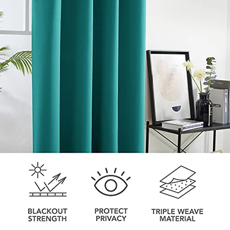 Deconovo Verdunkelungsvorhang Kälteschutz Gardinen Wohnzimmer Vorhang Blickdicht, 260x140 cm(HöhexBreite), Türkis, 2er Set – Bild 10