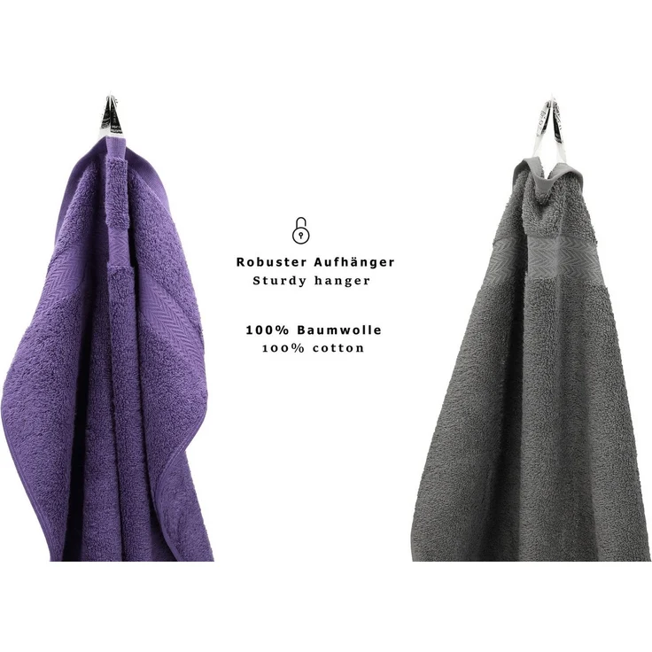 Betz Gästehandtücher 10 Stück Gästetuch Set Premium 30x50 cm Farbe lila und anthrazit, 100% Baumwolle (Set, 10-St) – Bild 2