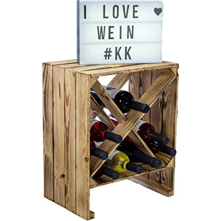 Kistenkolli Altes Land Allzweckkiste Weinregal "X" geflammt" Flaschenregal Weinkistenregal Weinkiste Holzki (Spar-Set) – Bild 2