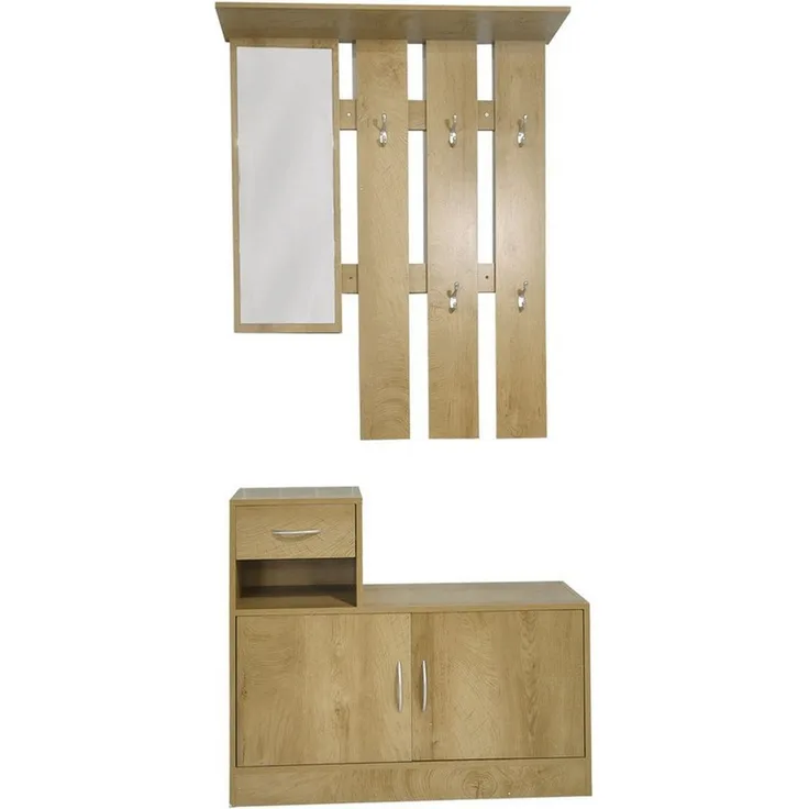 HTI-Line Garderoben-Set Garderobe Thekla, (Set, 1x Garderobenpaneel und 1x Schuhschrank, ohne Dekoration), Garderobenpaneel mit Spiegel, Hutablage und 5 Haken