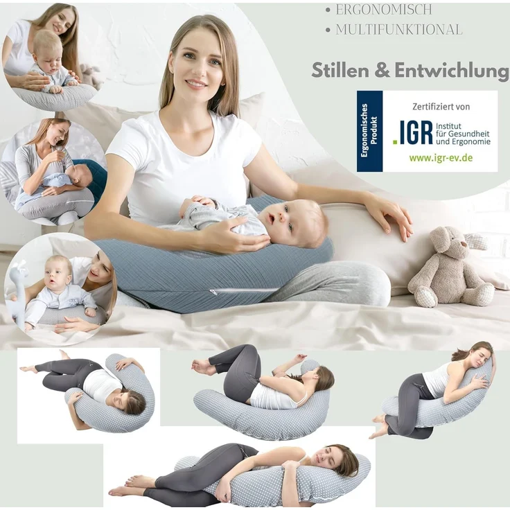 sei Design Stillkissen - Ergonomische Unterstützung - 190x30 cm - Seitenschläferkissen Schwangerschaftskissen XXL Reißverschluss - Individuell anpassbare Füllung - komplett waschbar – Bild 6