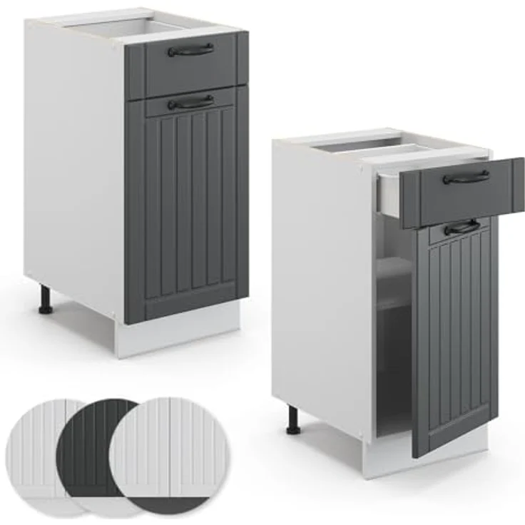 Küchenunterschrank Fame-Line Anthrazit Landhaus 40 cm ohne Arbeitsplatte Vicco – Bild 7