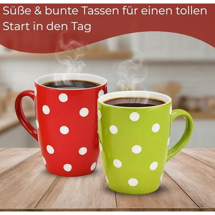 matches21 HOME & HOBBY Tasse Kaffeetassen Punkte-Dekor Bunt, 4er Set, für 250 ml, 4-tlg, Porzellan, Dopamin Deko Kaffeebecher für Tee & Cappuccino – Bild 4