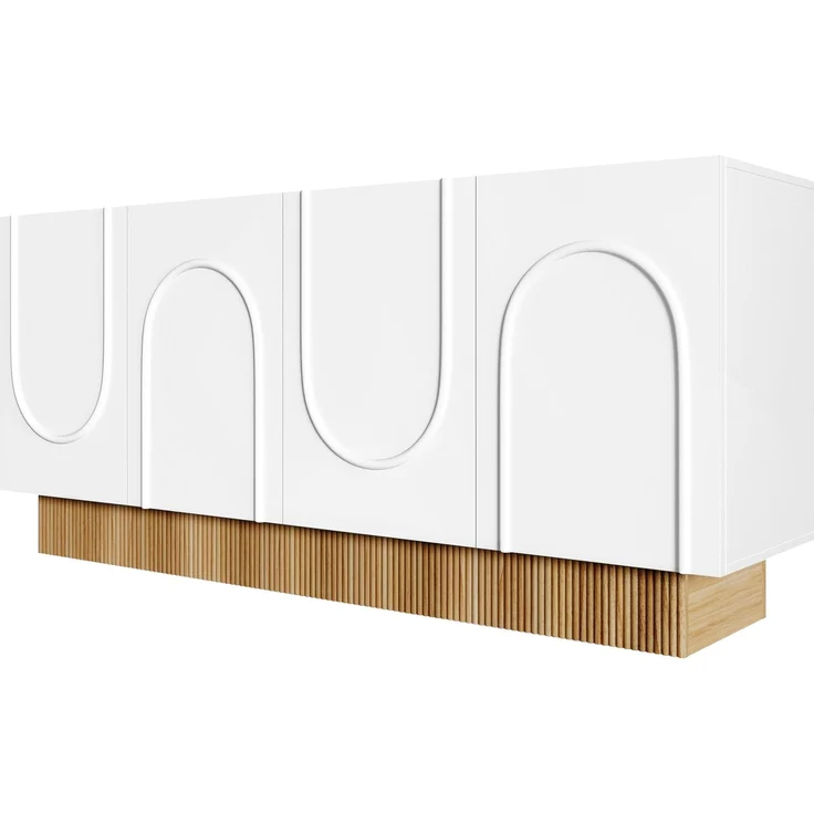 ZUBALIYA Sideboard 160x38x75 cm, mit 4 Türen, aus Spanplatte, Weiß / Holzfarben – Bild 14