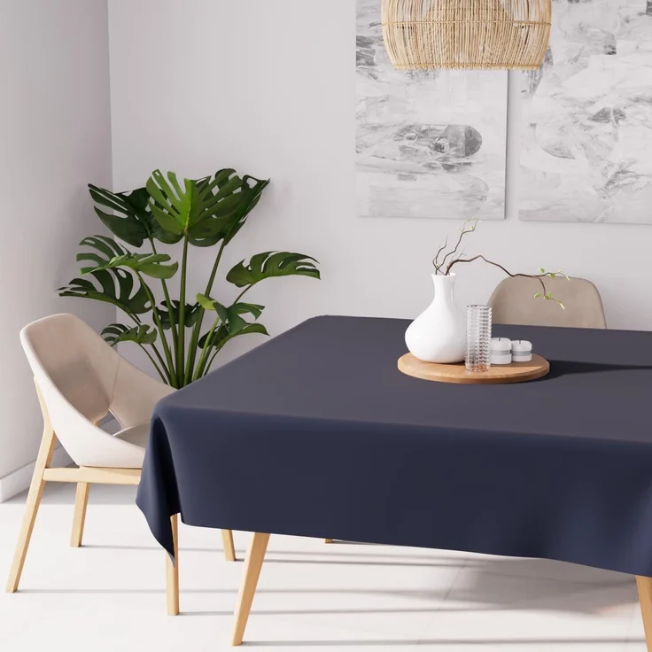 Soleil d'ocre, ALIX Tischdecke 140x140 cm, Marineblau, Wasserabweisendes, schmutzabweisendes Polyester