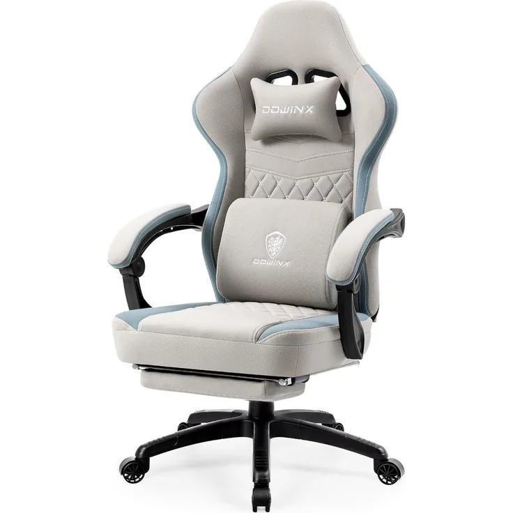 Gaming Stuhl Stoff Bürostuhl mit Massage und Fußstütze Grau