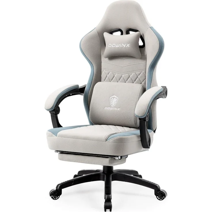 Gaming Stuhl Stoff Bürostuhl mit Massage und Fußstütze Grau