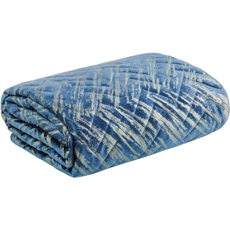 Eurofirany Tagesdecke AGATHA, Velvet Tagesdecke Samt mit Golddruck Karomuster Steppung – Bild 4