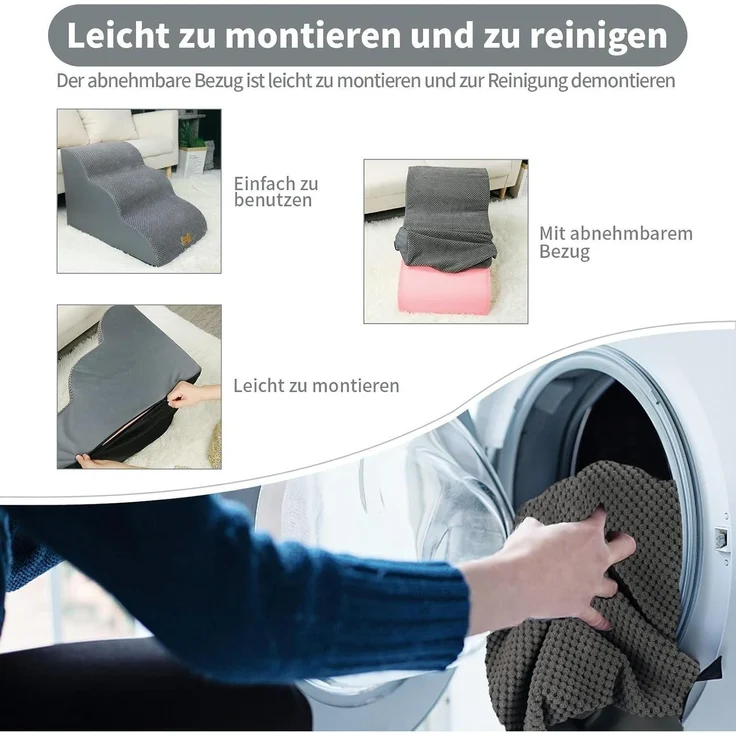 Hundetreppe für Kleine Hunde 3-Stufig Haustiertreppe Sofa Hochdichter Schwamm – Bild 5
