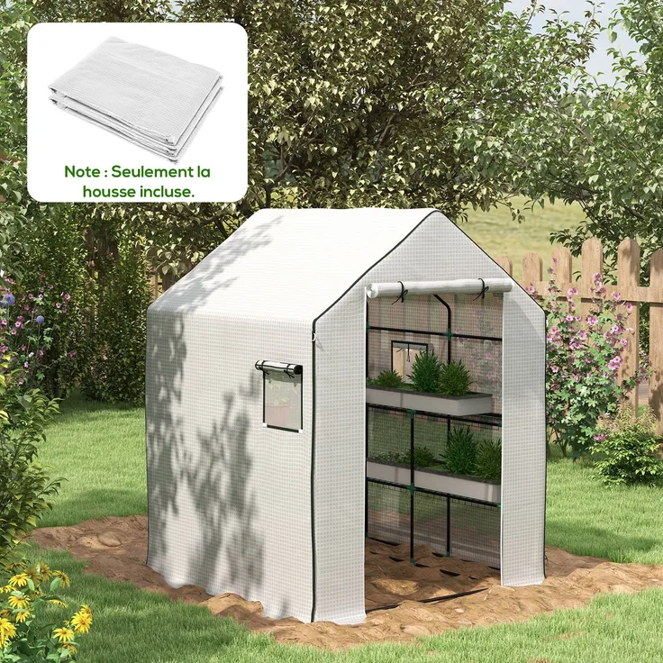 Wohnora-Ersatzabdeckung für Gartengewächshaus 140 x 143 x 190 cm mit Fenster und UV-beständiger Reißverschlusstür,H 4826cm x T 260cm x B 36322cm,Weiß