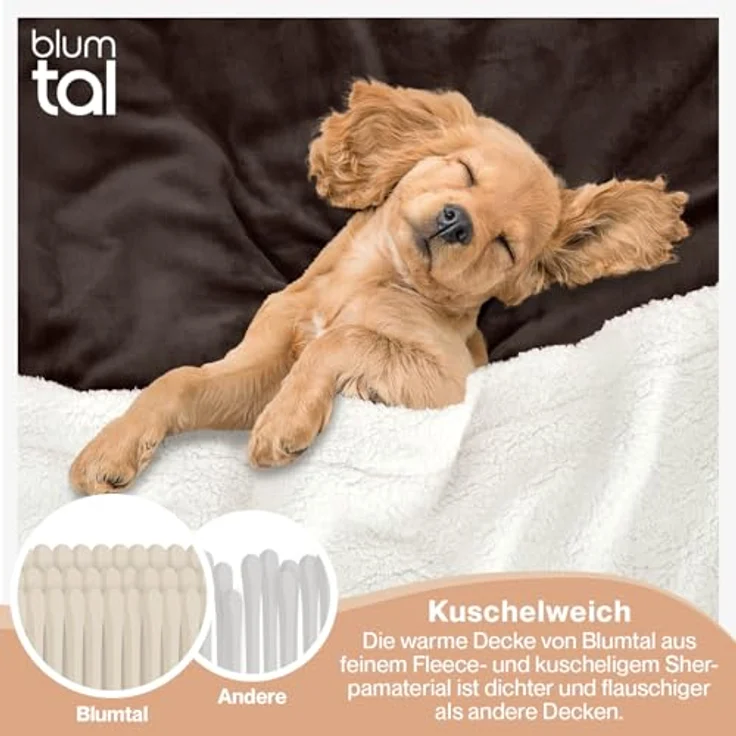 Blumtal Premium Sherpa Kuscheldecke flauschig - Wohndecke Kuscheldecke 130x150 cm - OEKO-TEX zertifizierte Fleecedecke 130x150 cm - Wohn- & Kuscheldecke - Wohndecke 130x150 - Plüschdecke - Dunkelbraun – Bild 5