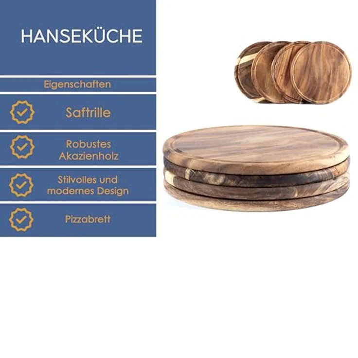 Hanseküche Schneidebrett Schneidebrett Set, Akazie, (Holzbrett Küche groß, 4-St, mit Saftrille, Küchenbrett, massives Schneidbrett), Hochwertige Schneidebretter – Bild 7