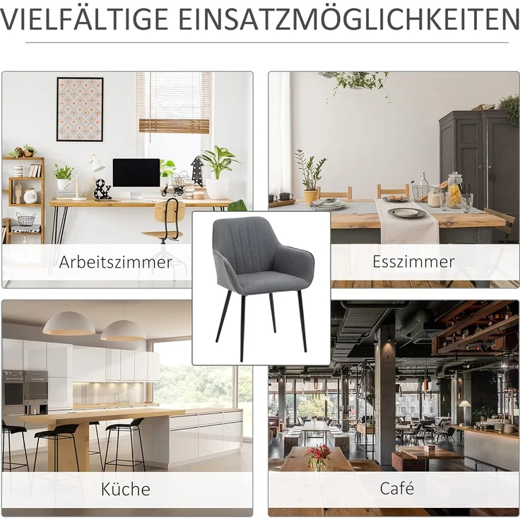 HOMCOM Esszimmerstuhl Küchenstuhl mit Rückenlehne, Polsterstuhl mit Leinenoptik (Wohnzimmerstuhl, 2 St), Dunkelgrau 59,5 x56,5 x 81 cm – Bild 7