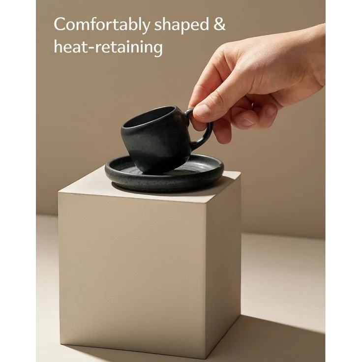 Cosumy Espressotasse 4er Espressotassen Set mit Untertassen Weiß – 90 ml Keramik Espresso, 4-tlg, Steingut, Handglasiert, Spülmaschinenfest & Mikrowellengeeignet, 4er Set – Bild 4
