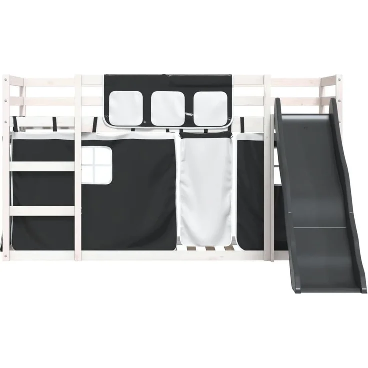 vidaXL Etagenbett mit Rutsche und Gardinen Weiß und Schwarz 90x190 cm 3284128 – Bild 3
