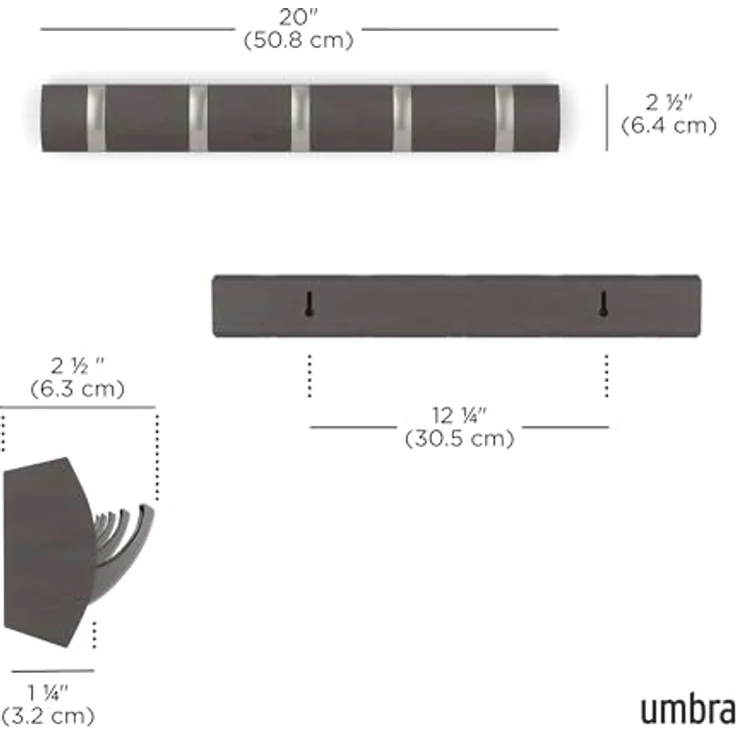 Umbra FLIP 5 Wandhaken, Kleiderhaken, Gaderobe, Gaderobenhaken, Wandgaderobe, Wohnen, Wohnaccessoire, Pappel, Driftwood/Nickel, 318850-1143 – Bild 4