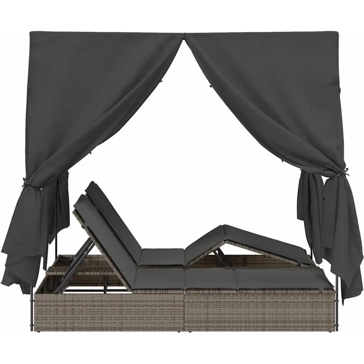vidaXL Doppelte Sonnenliege Grau Poly-Rattan 3376129 – Bild 6