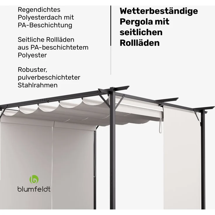 Blumfeldt Pavillon 3x3, Wasserdicht Stabil Winterfest, Pulverbeschichteter Stahlrahmen, Wetterfestes Polyesterdach, Seitliche Jalousien, Einfache Montage, Ganzjährig Nutzbar – Bild 2