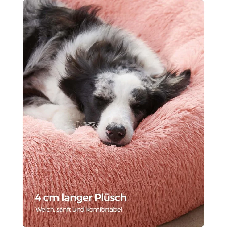 Feandrea Hundebett flauschig, Donut Kissen, waschbar, Polsterung in der Mitte herausnehmbar, Langer Plüsch, rosa, 100x20 cm – Bild 3