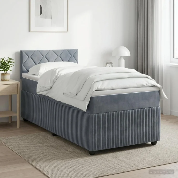 vidaXL Boxspringbett mit Matratze Dunkelgrau 80 x 200 cm Samt 3451572 – Bild 1