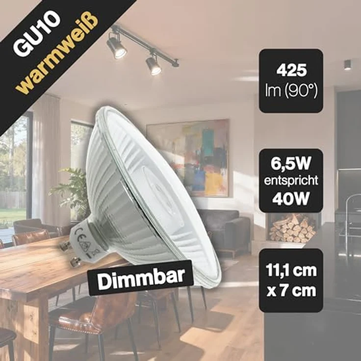 BOLD Lighting QPAR 111 (ES 111) LED GU10 Reflektor-Leuchtmittel (425 Lumen | Dimmbar | 6,5 W entsprechen 40 W | 2700k warmweiß | 15.000 Std. Laufzeit),Aluminium – Bild 3