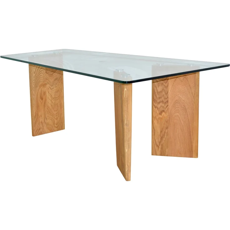 Design-Couchtisch aus massiver Eiche mit Glasplatte, 100 cm – modern & naturfarben geölt – Bild 2