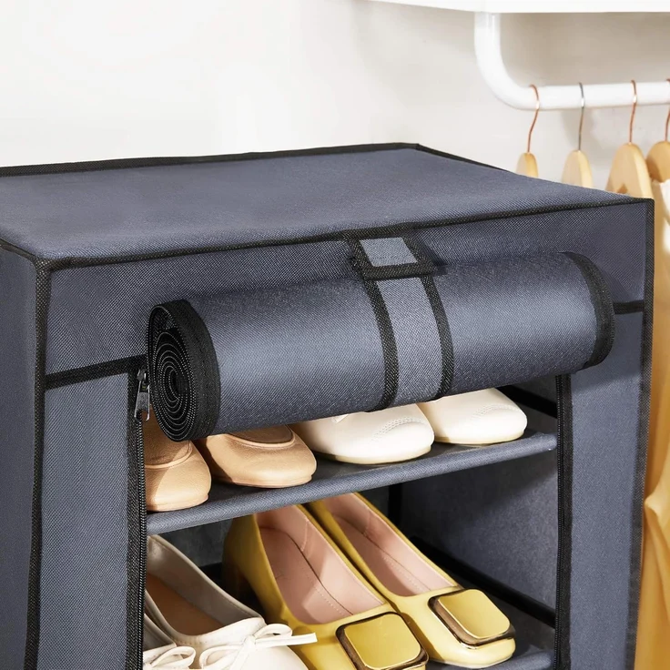 SONGMICS Schuhregal mit 7 Ebenen, 28 x 46 x 126 cm, Schuhschrank, Schuhaufbewahrung, mit staubdichtem Überzug, Schuh-Organizer, für High Heels, Sportschuhe, Metallgestell, grau RXJ024G02 – Bild 2