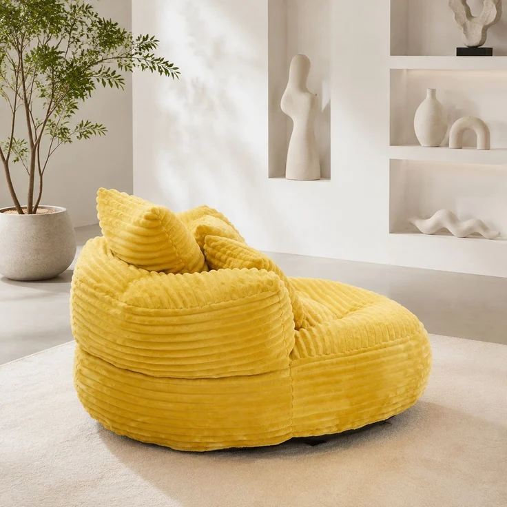 DESVIAE Sitzsack mit hoher Rückenlehne 108x52x108 cm aus Cord, senfgelb – Bild 2