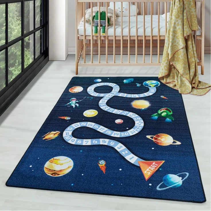 Carpettex Kinderteppich Weltraum Design, Rechteckig, Höhe: 7 mm, Teppich Kinderzimmer MarineWeltraum Design Rutschfest Waschbar – Bild 1