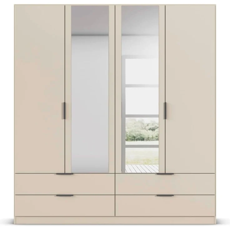 Rauch Möbel Lagoa, Kleiderschrank, Garderobe für Schlafzimmer, Kinderzimmer, Jugendzimmer 4-türig mit Spiegel, 4 Schubladen, mit Zubehör Premium, Farbe Beige, Breite 181 – Bild 9