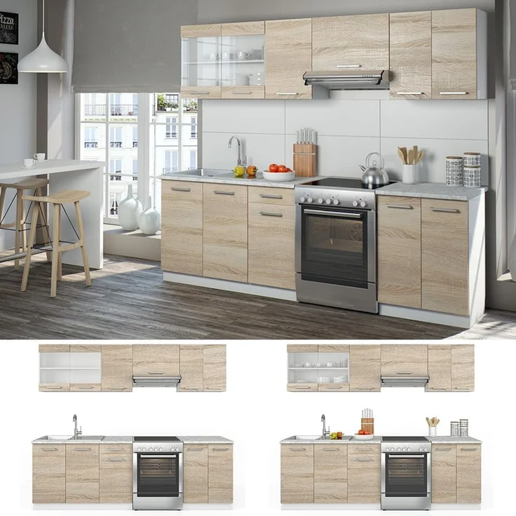Küchenzeile R-Line Sonoma/Weiß 240 cm, AP Marmor Vicco – Bild 6