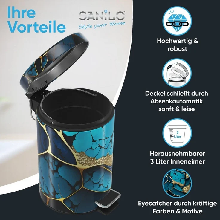 Sanilo Kosmetikeimer mit Motiv, viele schöne Bad Mülleimer zur Auswahl, 3 Liter, Abfalleimer mit Absenkautomatik & Innenbehälter – Bild 2