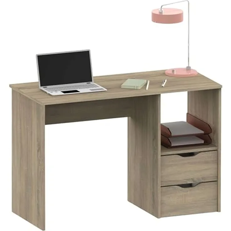 Muebles Pitarch | Schreibtisch mit 2 Schubladen, Studientisch für Jugendliche, Cambrian Eiche, 76 x 115 x 50 cm (Höhe x Breite x Tiefe), Vintage, Kollektion Tibet