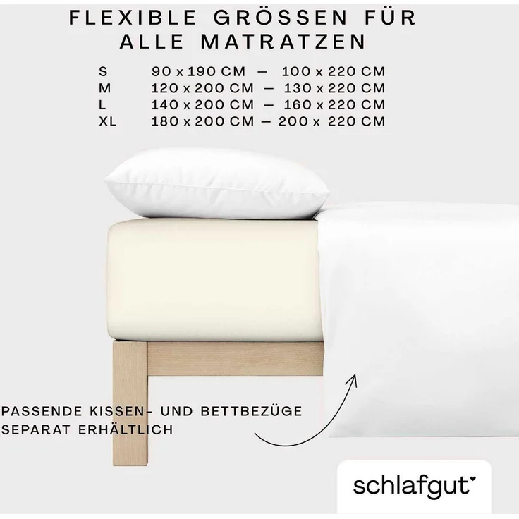 Schlafgut Spannbettlaken PREMIUM Mako-Zwirn-Jersey, 220 g/m², 95% Bio-Baumwolle, 5% Elasthan, Mako-Zwirn-Jersey, Gummizug: rundum, (1 Stück), Bettlaken bis 30 cm Höhe, PREMIUM-Qualität langlebig, perfekter Sitz – Bild 3